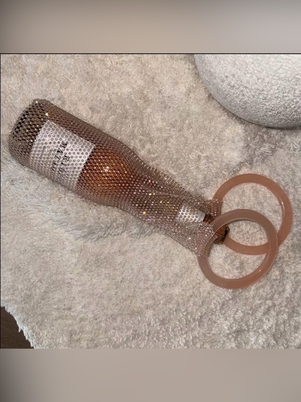 Beaded Mesh Wine Bottle Bag with Pink Hoop Handles - Picture 2 of 2